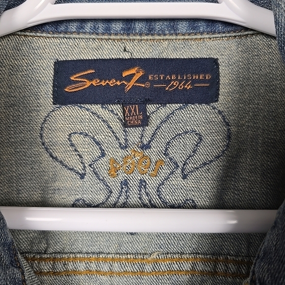 Seven 7 Jean Denim Jacket Blue Button Front Size 2XL - Picture 3 of 13
